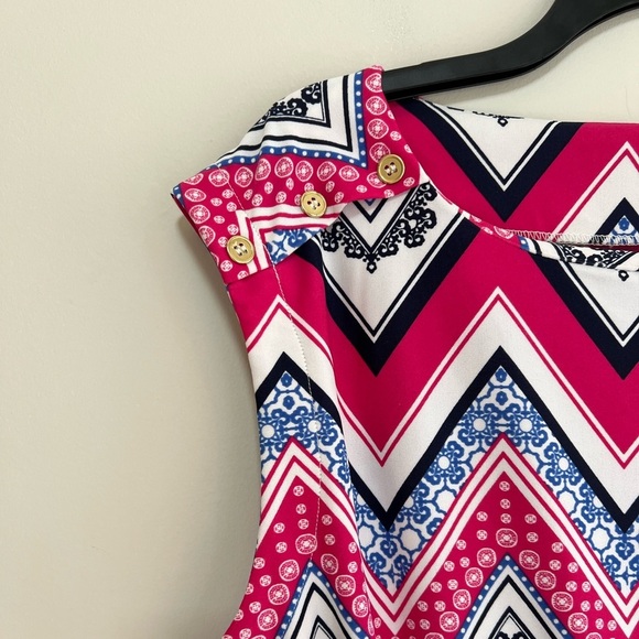 JUDE CONNALLY Darbie ZigZag Chevron Cap Sleeve Dress in Pink/Blue, size M - Picture 3 of 8